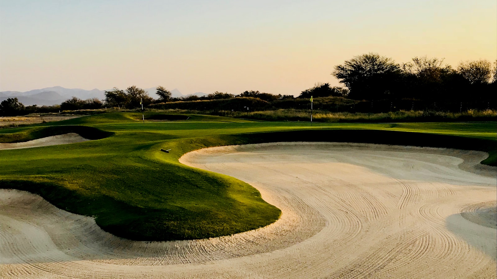 Green de golf entretenu au petit matin